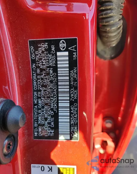 2010 Toyota Prius z USA, uszkodzony, nr VIN JTDKN3DU4A0015210